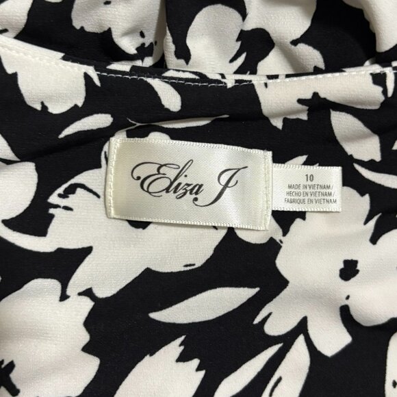 Eliza J Black White Floral Print Wrap Midi Dress – Size 10 - Picture 6 of 6
